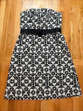 Lilly Pulitzer Sienna A-line Black & White Strapless Dress with Waist Bow